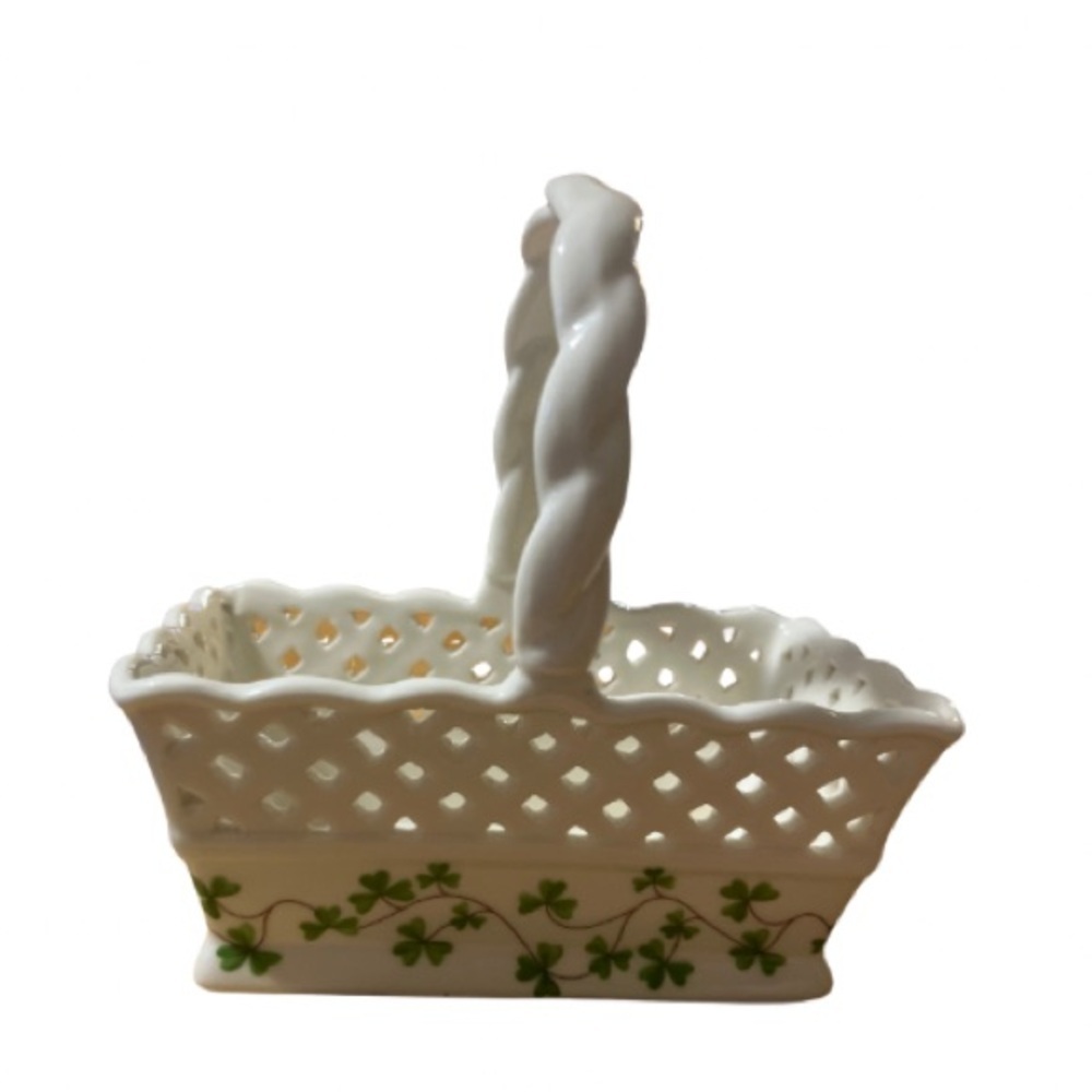 Godinger, ShannoN Porcelain Basket Shamrock Design, 5” NIB - Picture 6 of 11